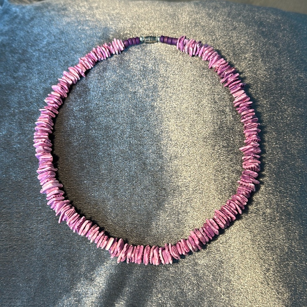 Vintage Purple Puka Shell Necklace 18" Bead Surfer Mermaid Bohemian